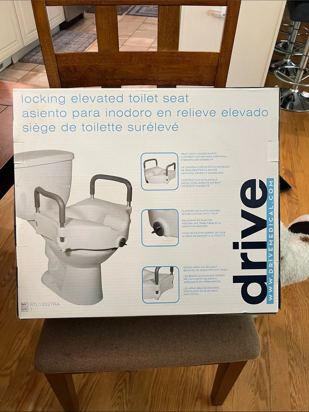 Drive Locking Elevated Toilet Seat with Padded Arms - White